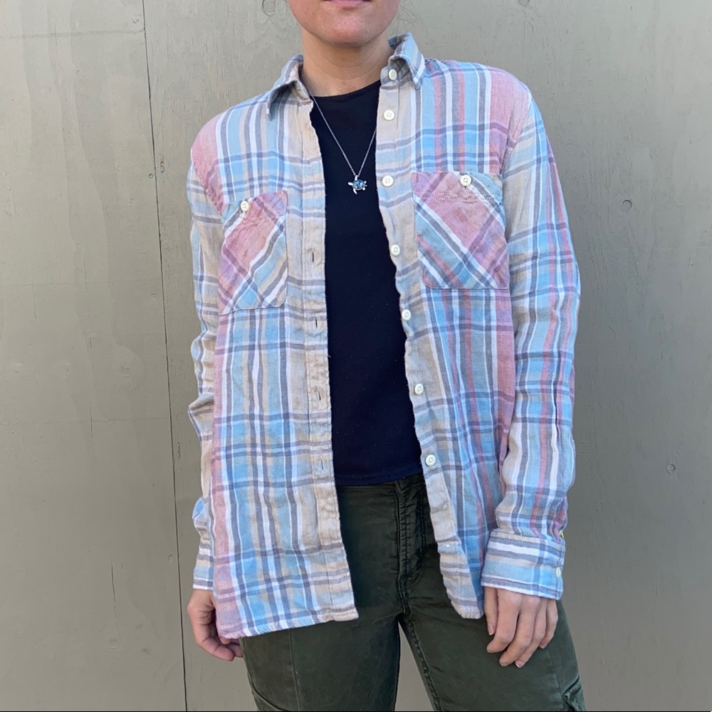 Ralph Lauren Pastel Plaid Button Down Shirt Blue